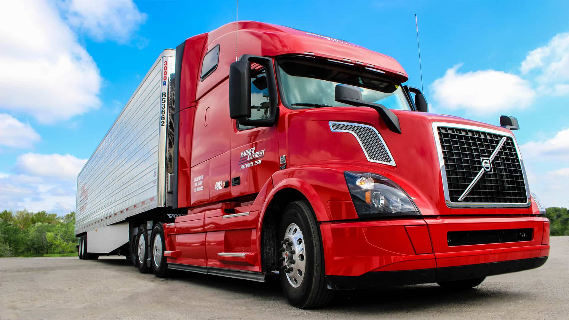 Raider Express tractor-trailer on the highway